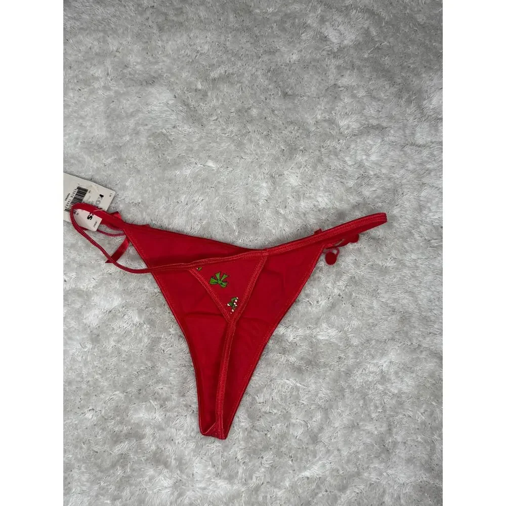 NWT SO Christmas Red String Bikini Panty Candy Cane Print Side Tie Small